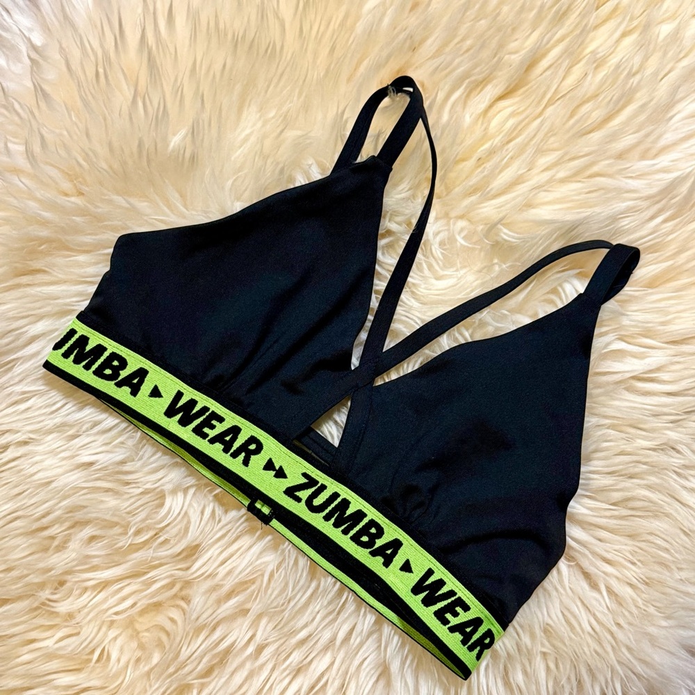 Zumba Fitness Black Sports Bra with Neon Green Band